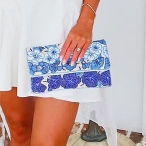 Floral Blue and White Clutch